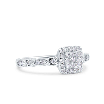 Square Halo Art Deco Wedding Bridal Ring Round Simulated Cubic Zirconia 925 Sterling Silver (8mm)